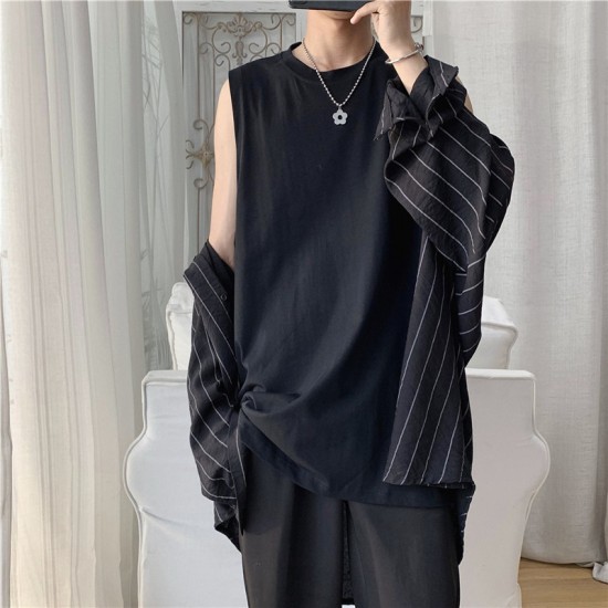 Summer White Crew Neck Sleeveless T-Shirt