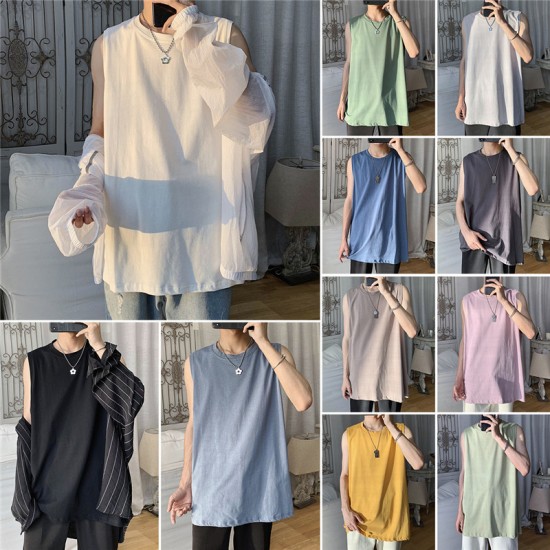 Summer White Crew Neck Sleeveless T-Shirt